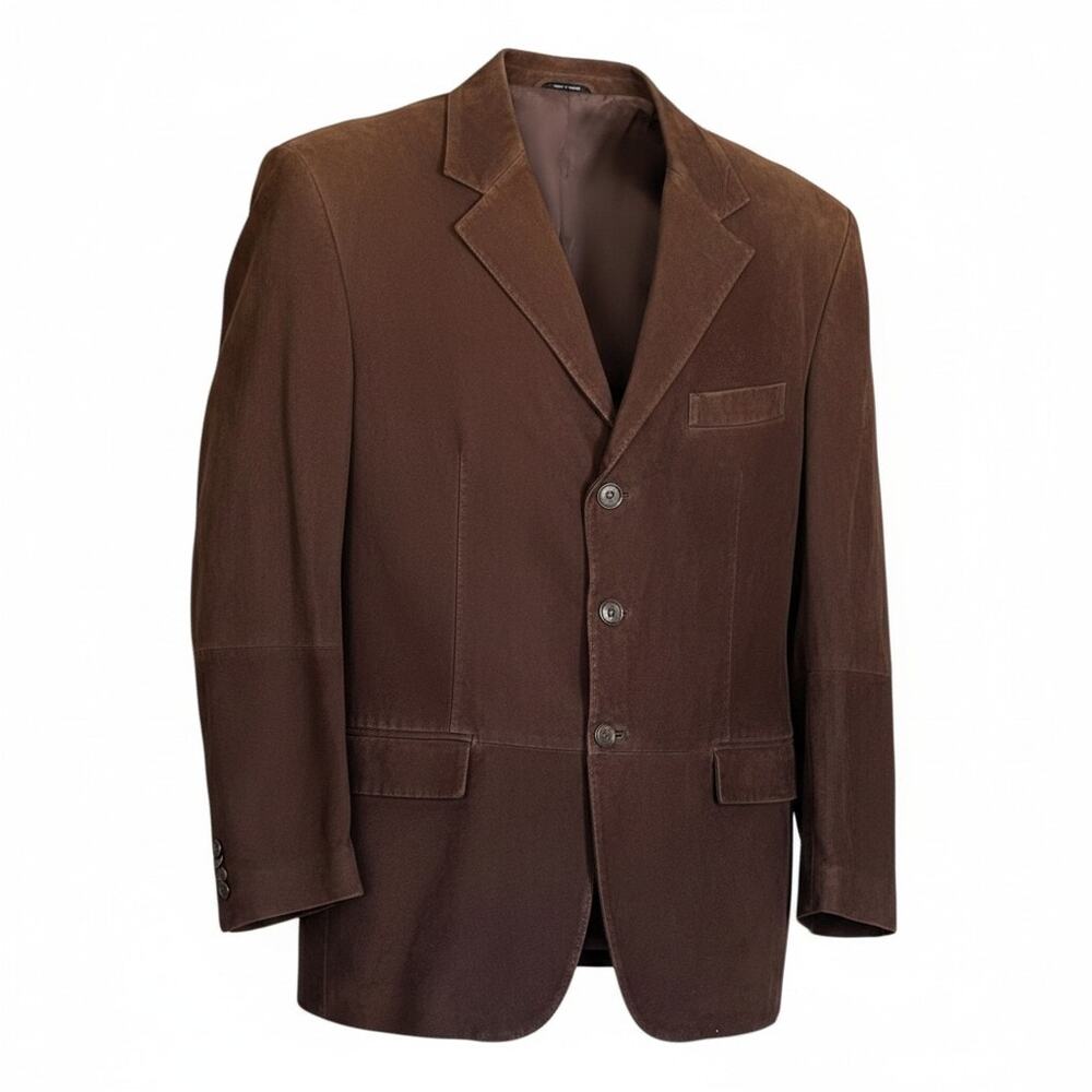 Michael Kors Men's 42R Suede Leather Three-Button Jacket Chocolate Brown